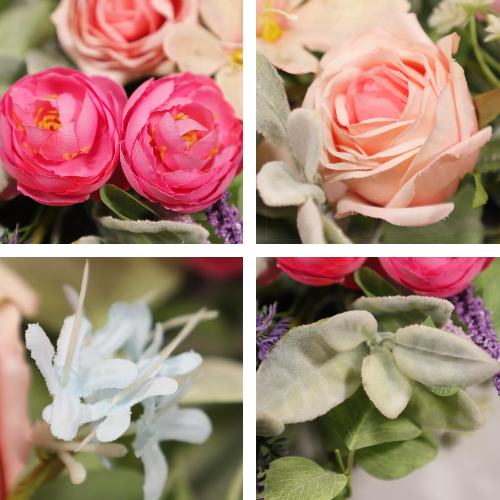 wwmira magenta-rose-and-lavender wreath enhances seasonal decor on entryways.