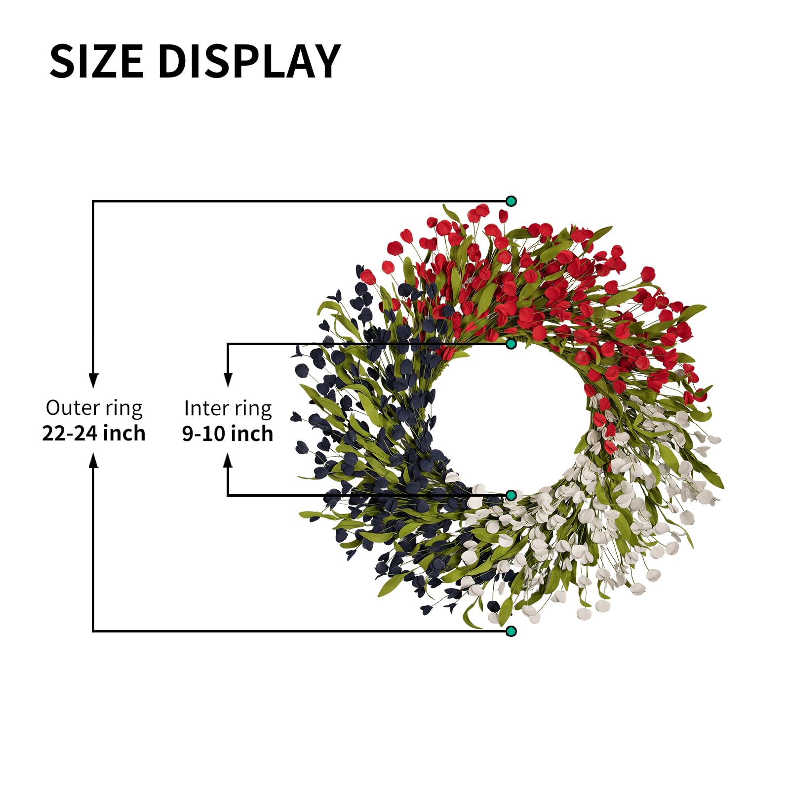 wwmira patriotic wreath showing red white blue petals for curb appeal and celebrations.