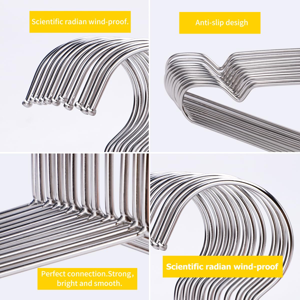 WYCQKL rustproof stainless steel hangers resist moisture in bathrooms and laundry areas.