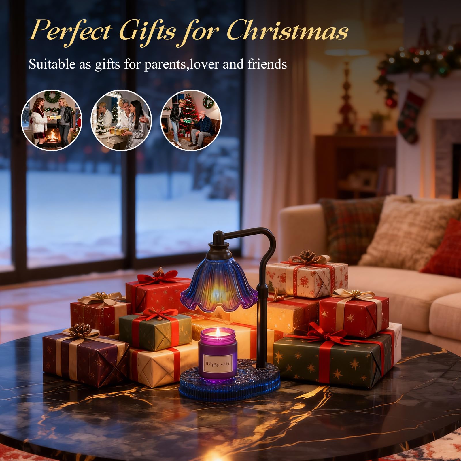 Glass base provides stability while the sleek pole complements decor