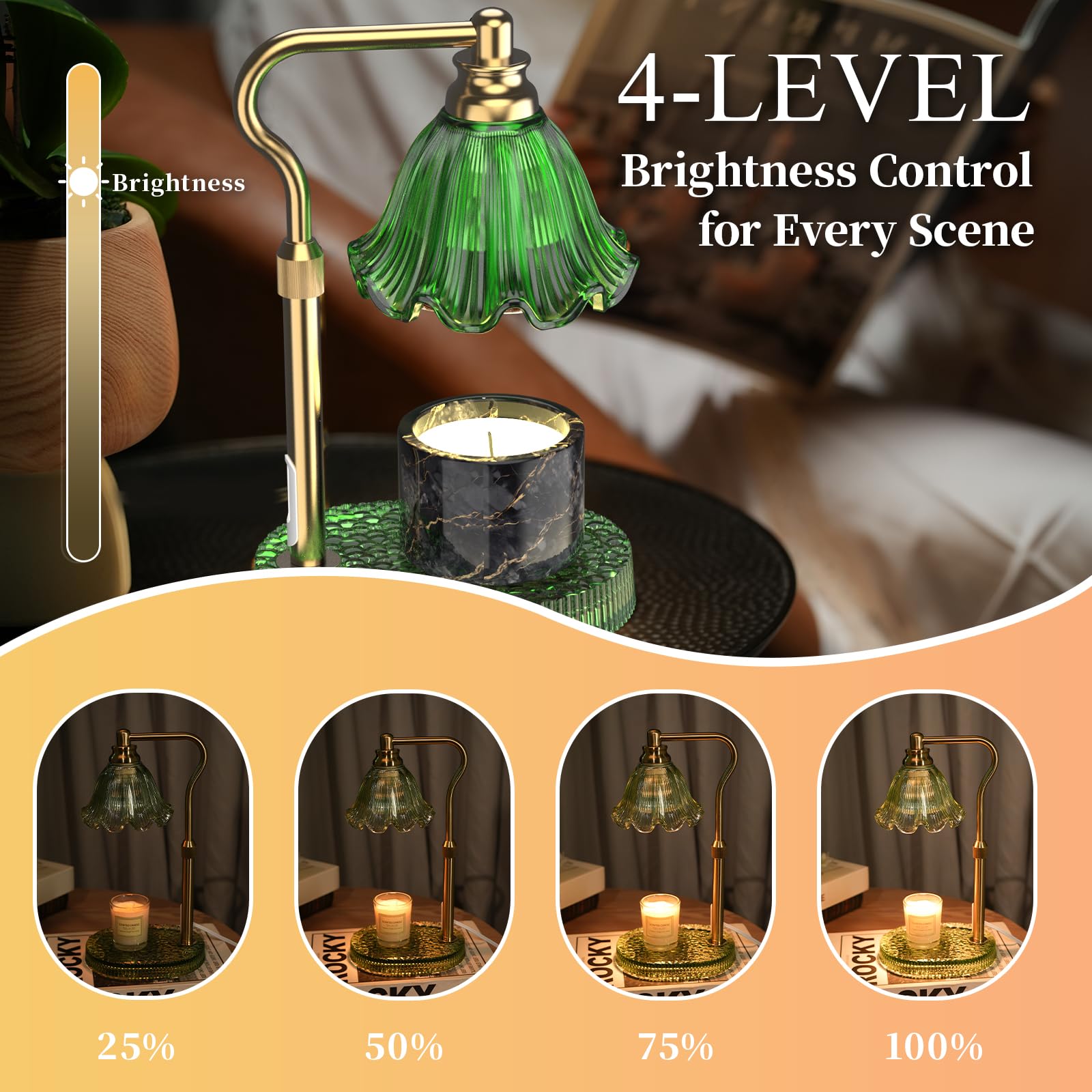 WYghyronic Candle Warmer Lamp height adjustment accommodates jars up to six inches tall.
