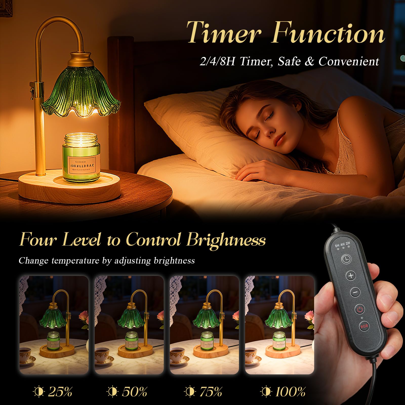 WYghyronic candle warmer lamp height adjustment enables even wax pooling on tall jars.