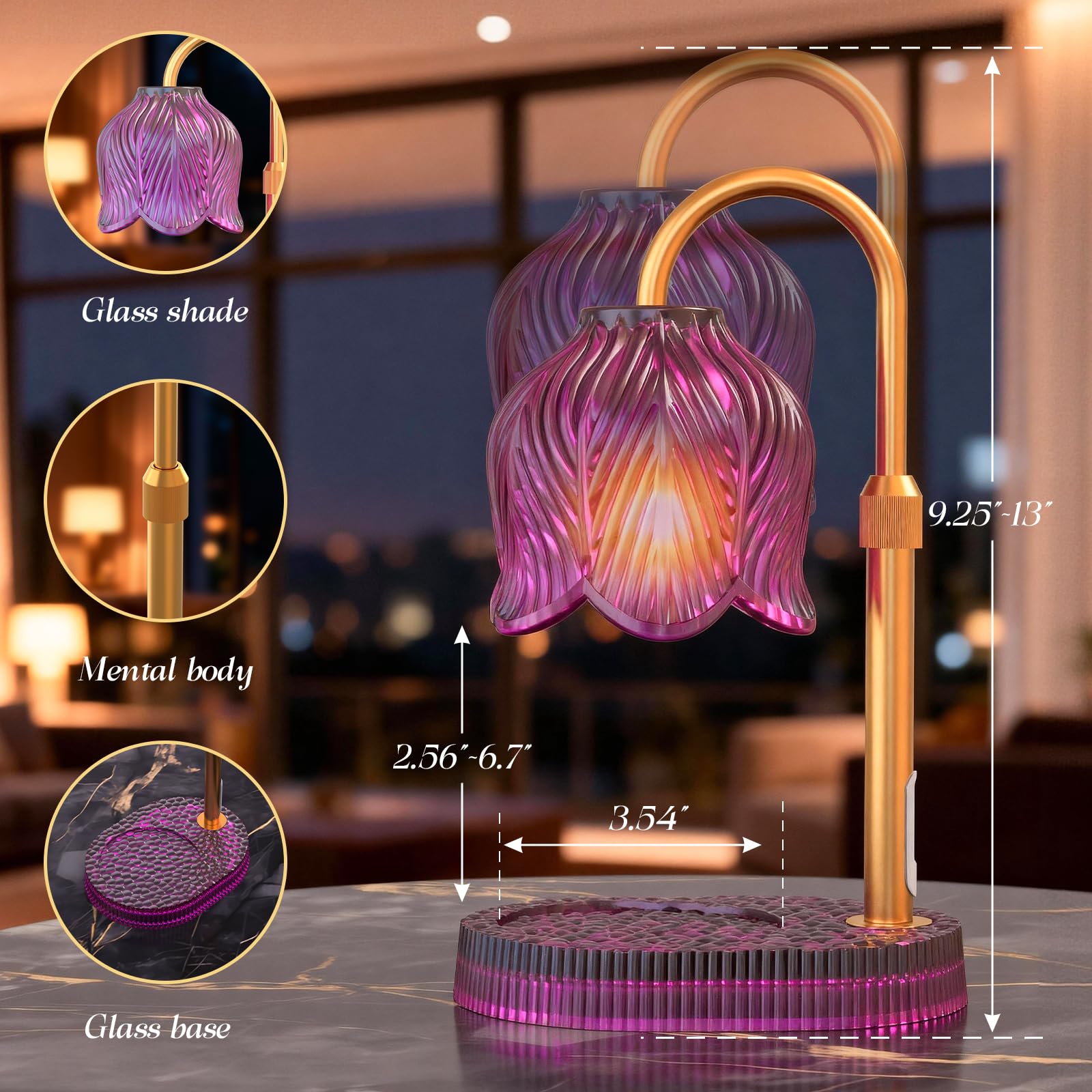 WYghyronic candle warmer lamp offers adjustable height for jar candles up to six inches.