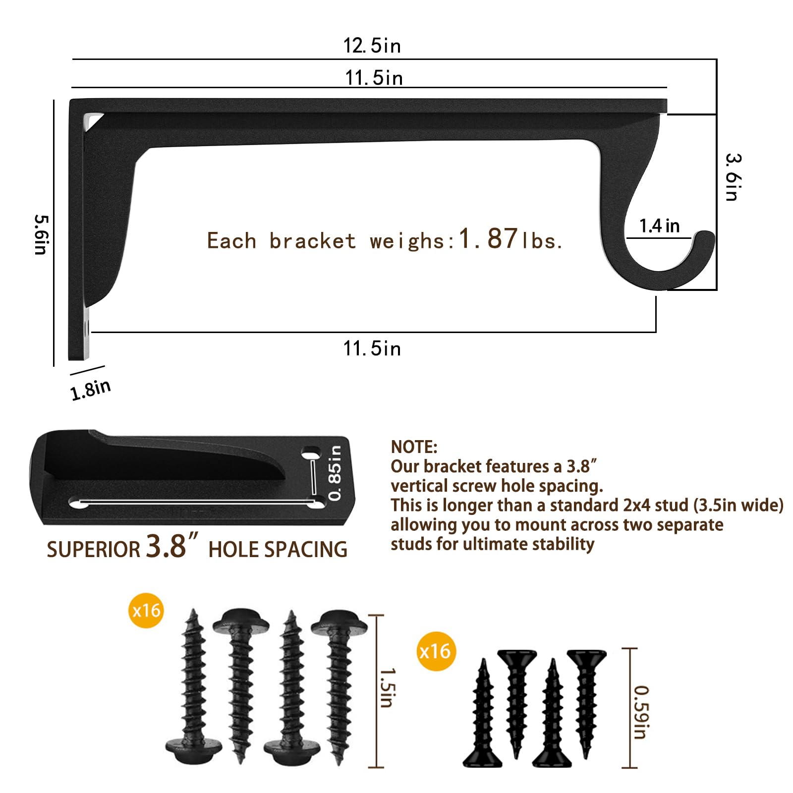 WYGWP wall-mounted bracket holds up to 400lbs with rust-proof finish.