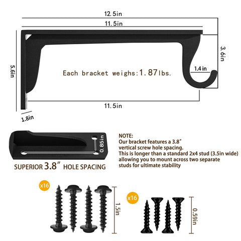 WYGWP wall-mounted bracket holds up to 400lbs with rust-proof finish.