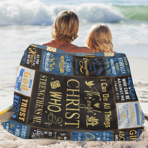 Wyhcxl blanket features the Christ-inspired message for quiet encouragement.