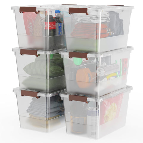 WYT 32 qt clear storage bin with lid and buckle for secure, dust-free organization