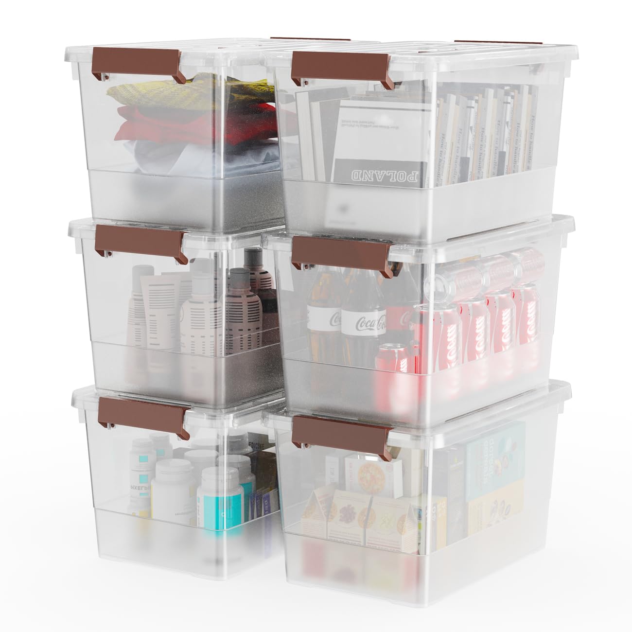 WYT 6-pack 17qt clear bin with lid, stackable design for space-saving storage