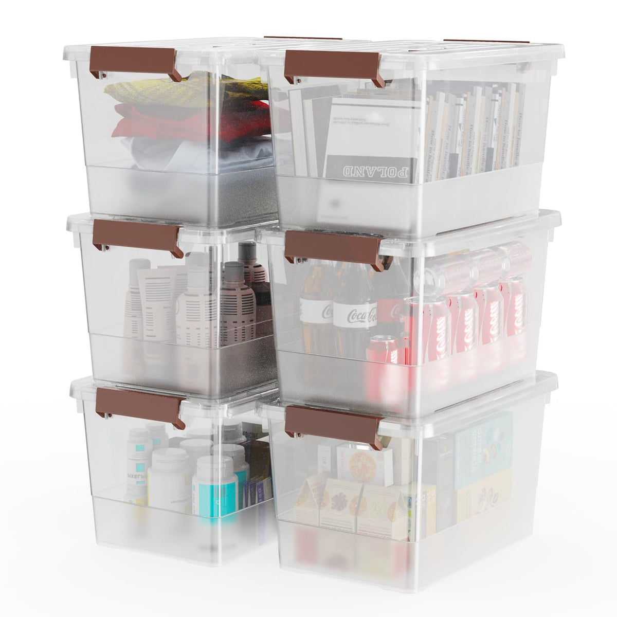 WYT 6-pack 17qt clear bin with lid, stackable design for space-saving storage