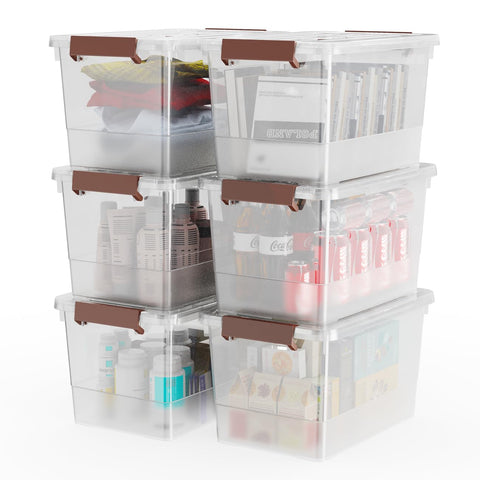 WYT 6-pack 17qt clear bin with lid, stackable design for space-saving storage