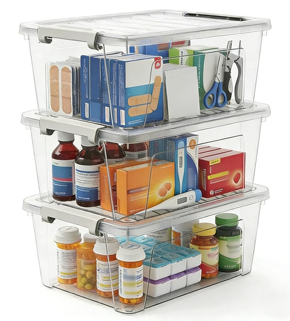 WYT 8-quart clear bin with lid shown on pantry shelf for quick access