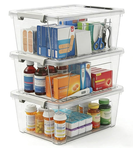 WYT 8-quart clear bin with lid shown on pantry shelf for quick access