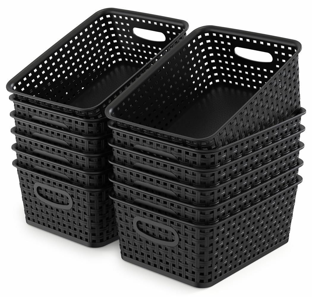 WYT basket weave design in black adds compact storage on shelves.