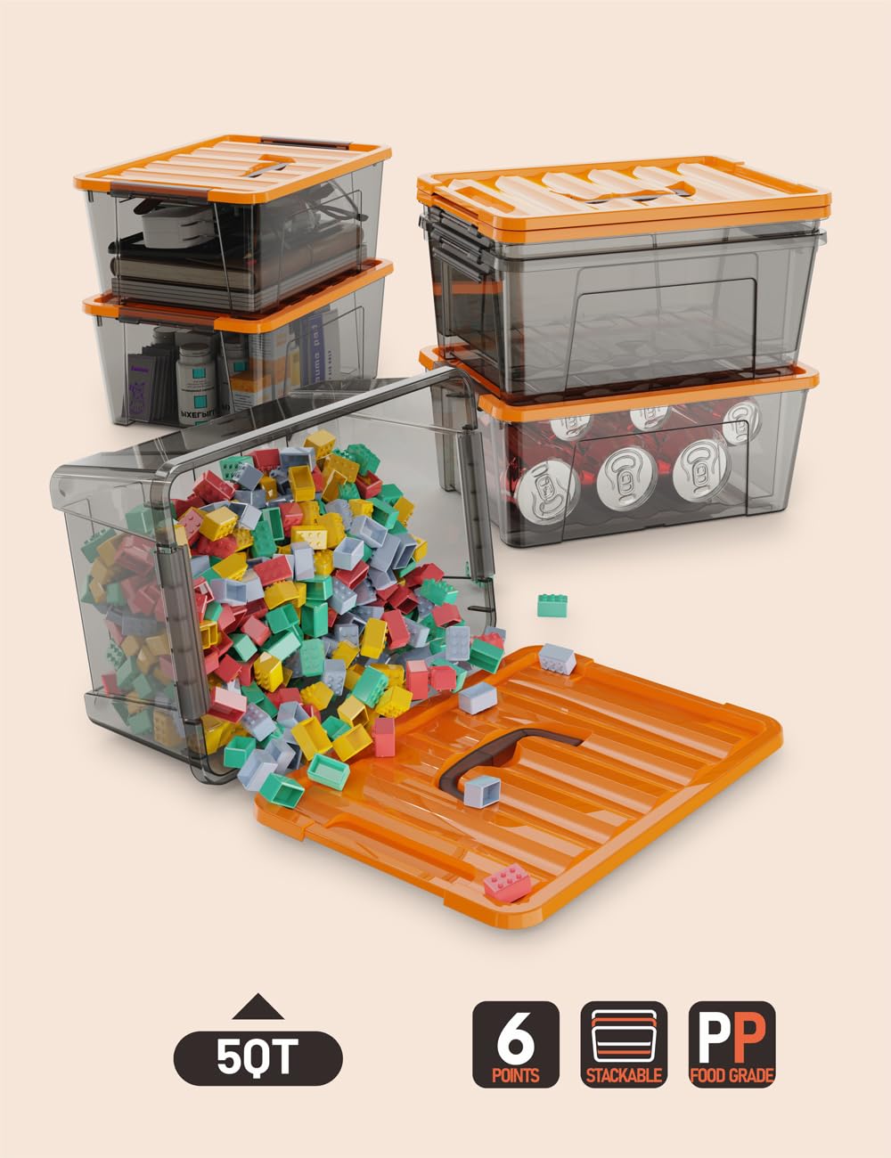 WYT clear plastic storage bin for toys provides quick access and tidy play areas.