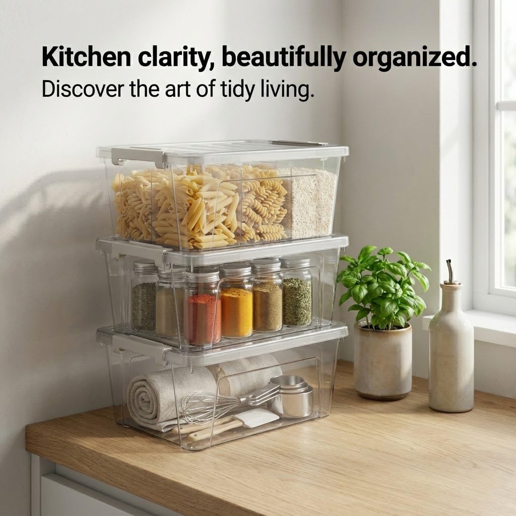 Clear visibility helps spot contents instantly in kitchen pantry