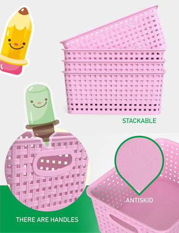 WYT durable plastic wicker basket supports lightweight office, bathroom, or kitchen items.