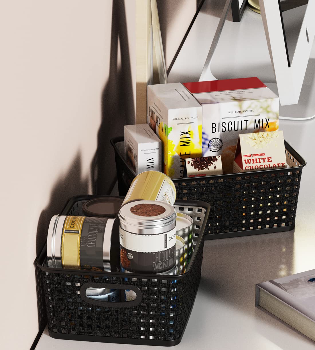 WYT durable translucent plastic with wicker texture blends with modern decor.