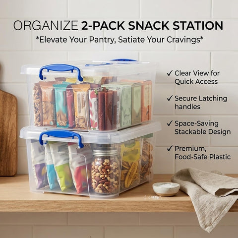 Dust-proof lid on a WYT clear bin protects contents from dust and spills.
