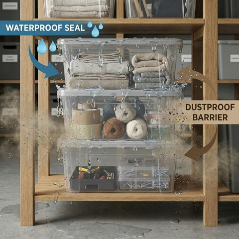 Durable 8-quart plastic bin for garage storage