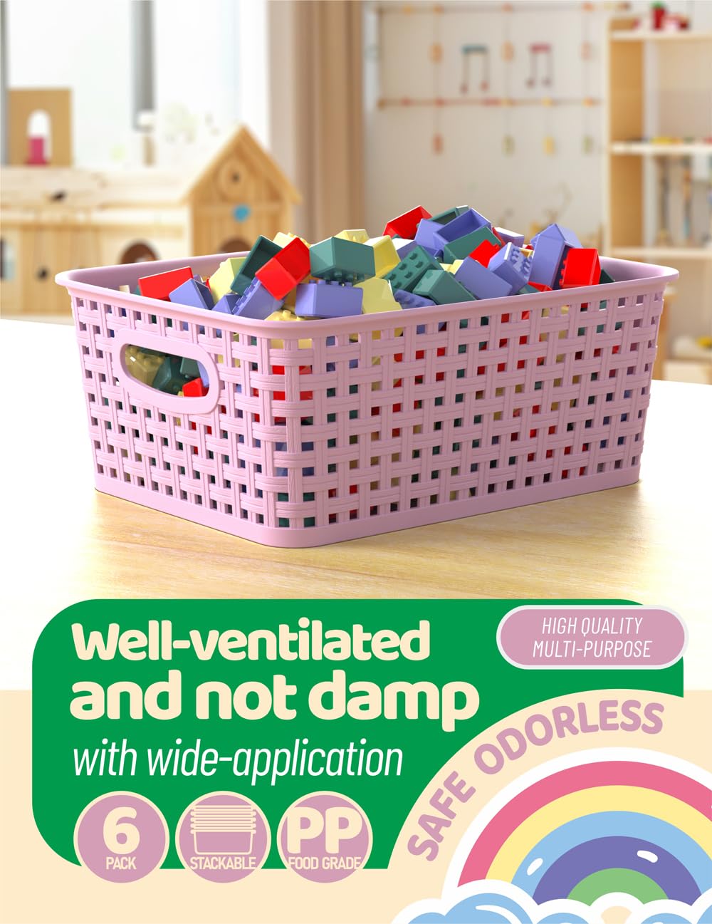 WYT multi-use storage basket helps declutter kitchens, pantries, and laundry spaces.