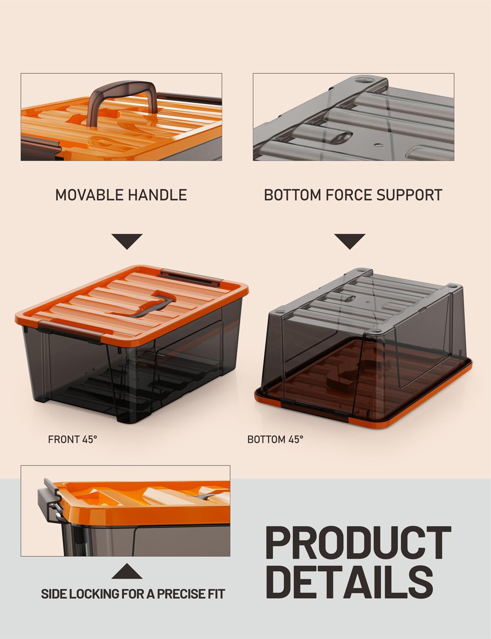 WYT stackable nestable storage bin design saves closet space and easy stacking.