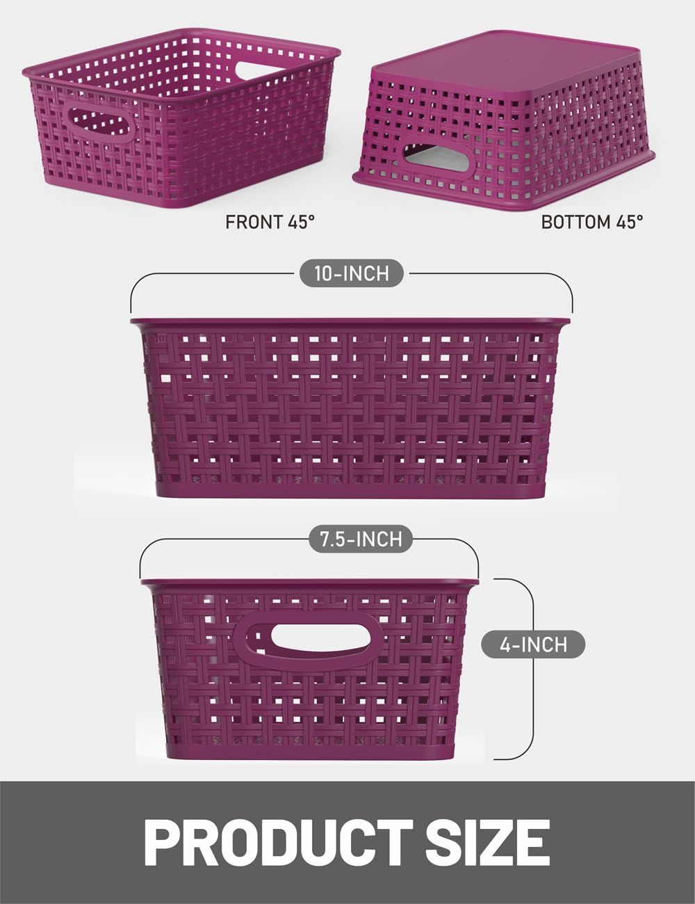 WYT weave basket close-up highlighting stackable design for space efficiency.