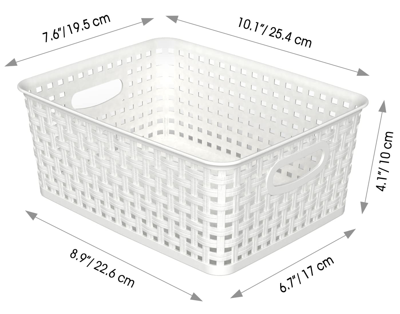 WYT translucent weave basket for pantry organization and easy visibility.