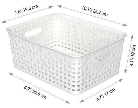 WYT translucent weave basket for pantry organization and easy visibility.