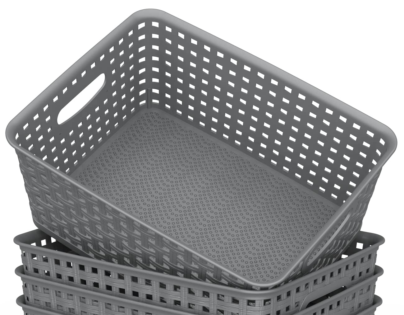 WYT Weave Storage Baskets gray close-up weave highlights durable plastic construction