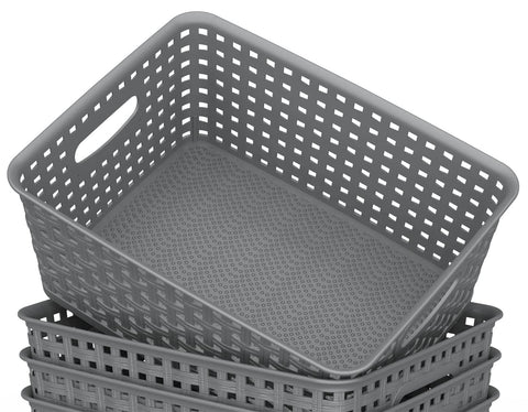 WYT Weave Storage Baskets gray close-up weave highlights durable plastic construction