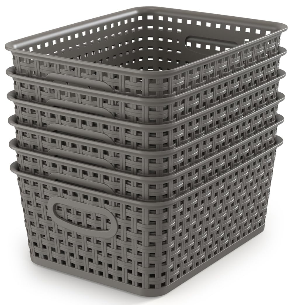 WYT Weave Storage Baskets gray front view, ideal for kitchen organization