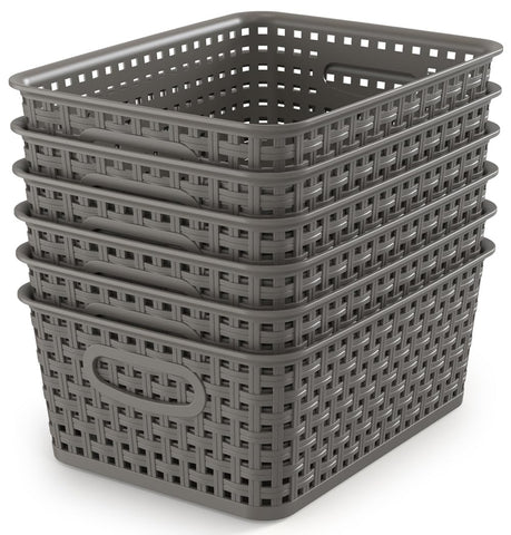 WYT Weave Storage Baskets gray front view, ideal for kitchen organization