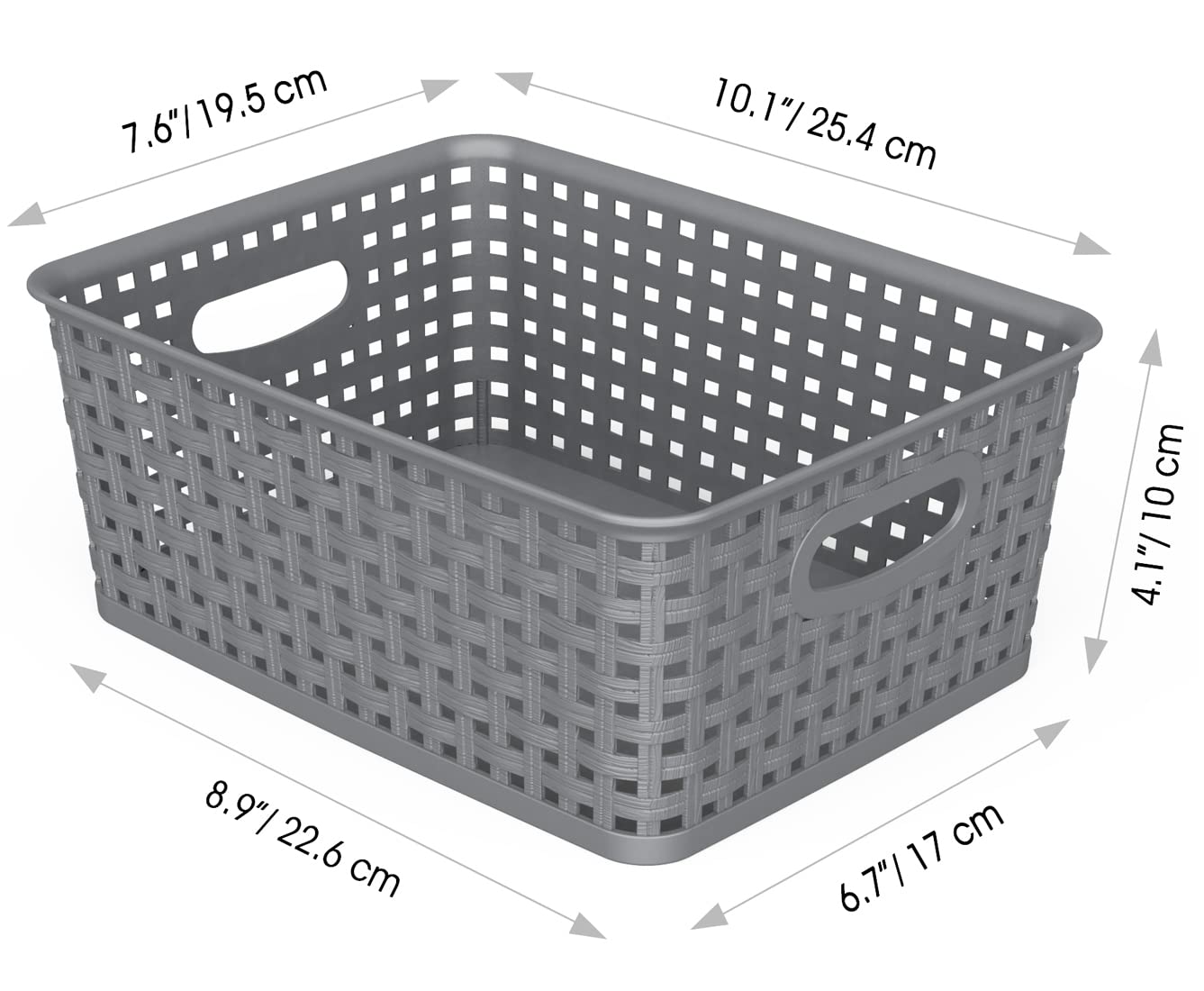 WYT Weave Storage Baskets gray stacked, saves space when not in use