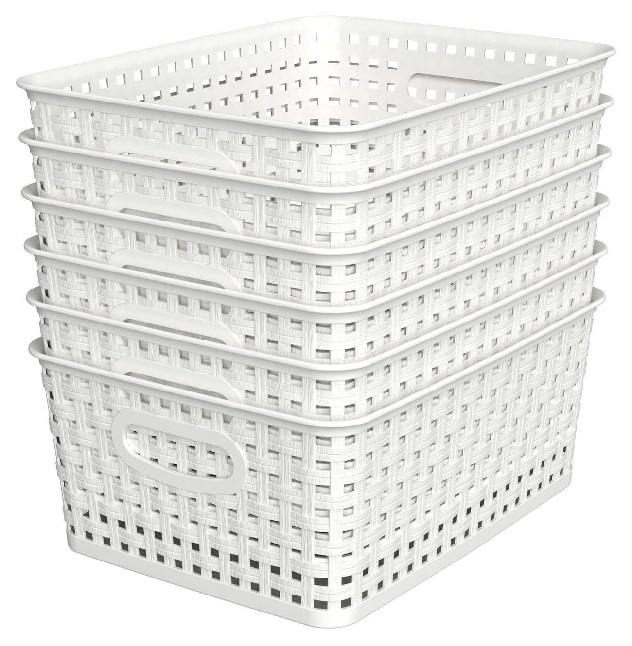 WYT woven plastic storage baskets front view ideal for quick closet organization