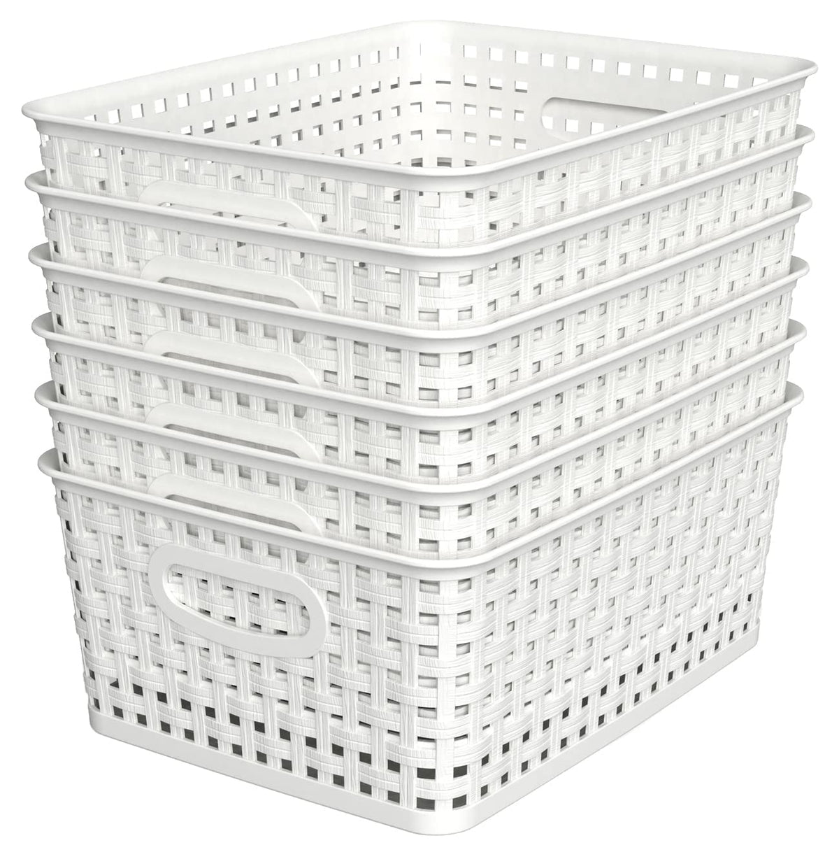 WYT woven plastic storage baskets front view ideal for quick closet organization