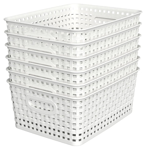 WYT woven plastic storage baskets front view ideal for quick closet organization