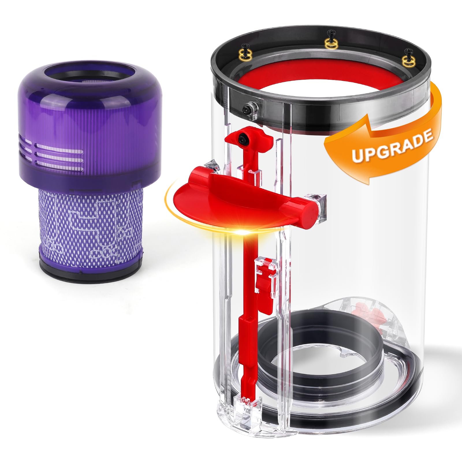 WYWY.Wide Dyson bin release handle eases emptying and reduces hand strain.