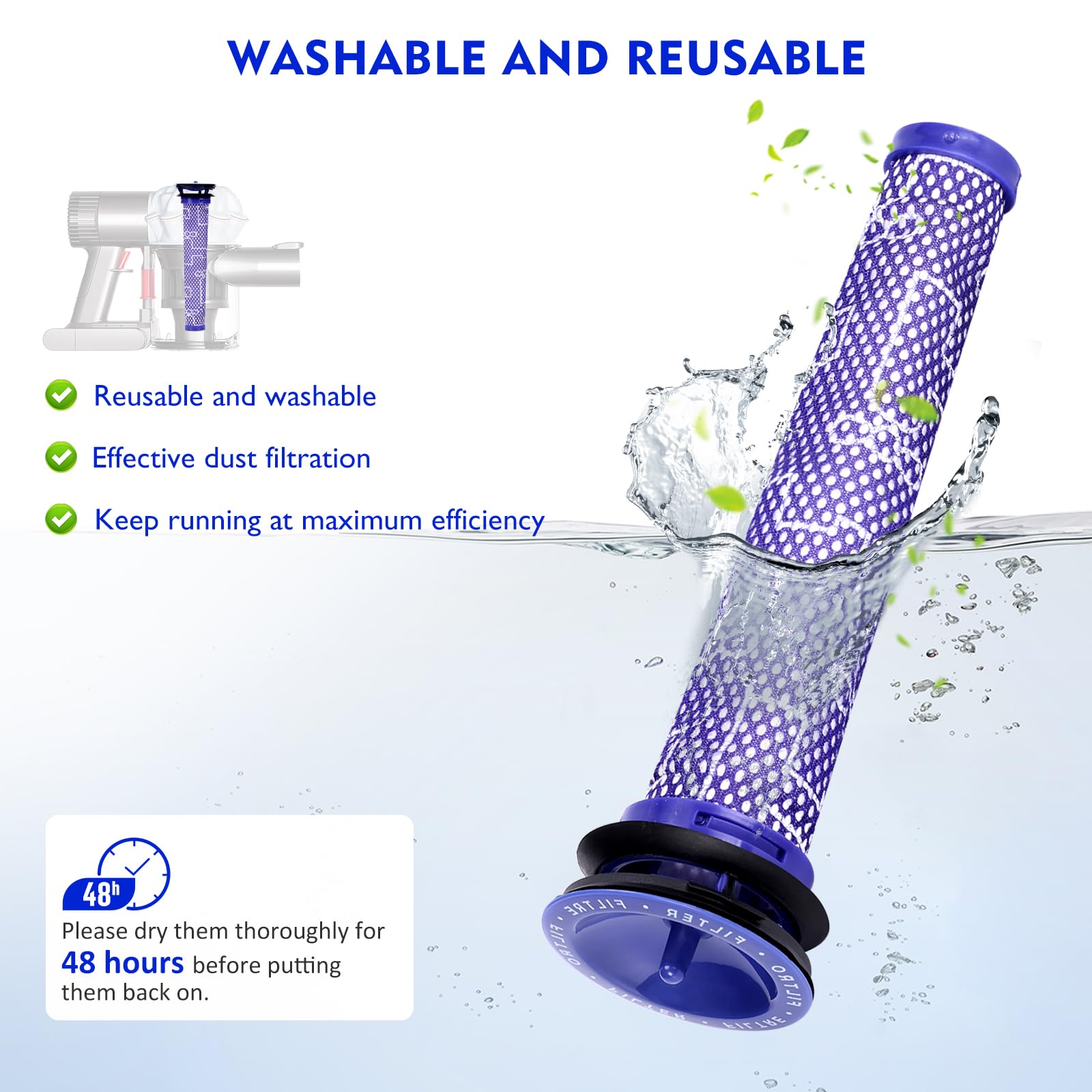 Leak-prevention feature of WYWY.Wide V6 dust bin protects the bin area.
