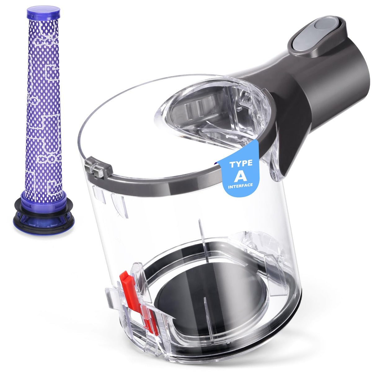 WYWY.Wide V6 dust bin Type-A compatibility for Dyson V6 vacuums.
