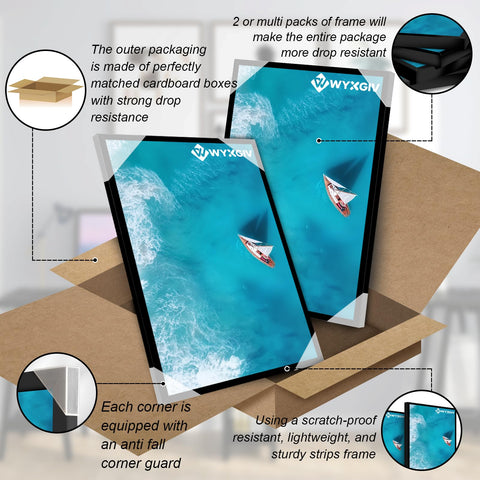 Wyxgiv frame hanging in portrait with included hook for vertical display.