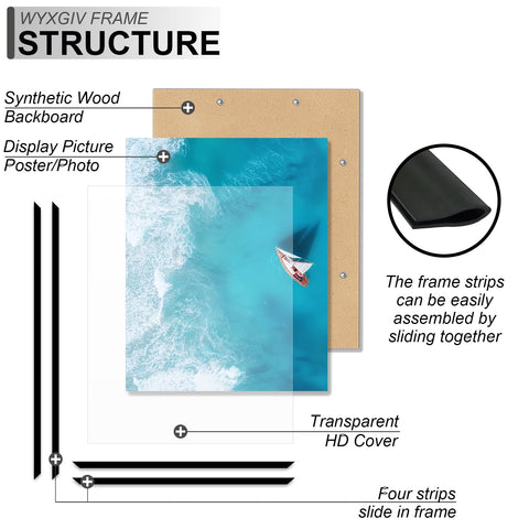 Wyxgiv slide-in strips enable easy assembly and quick frame setup.