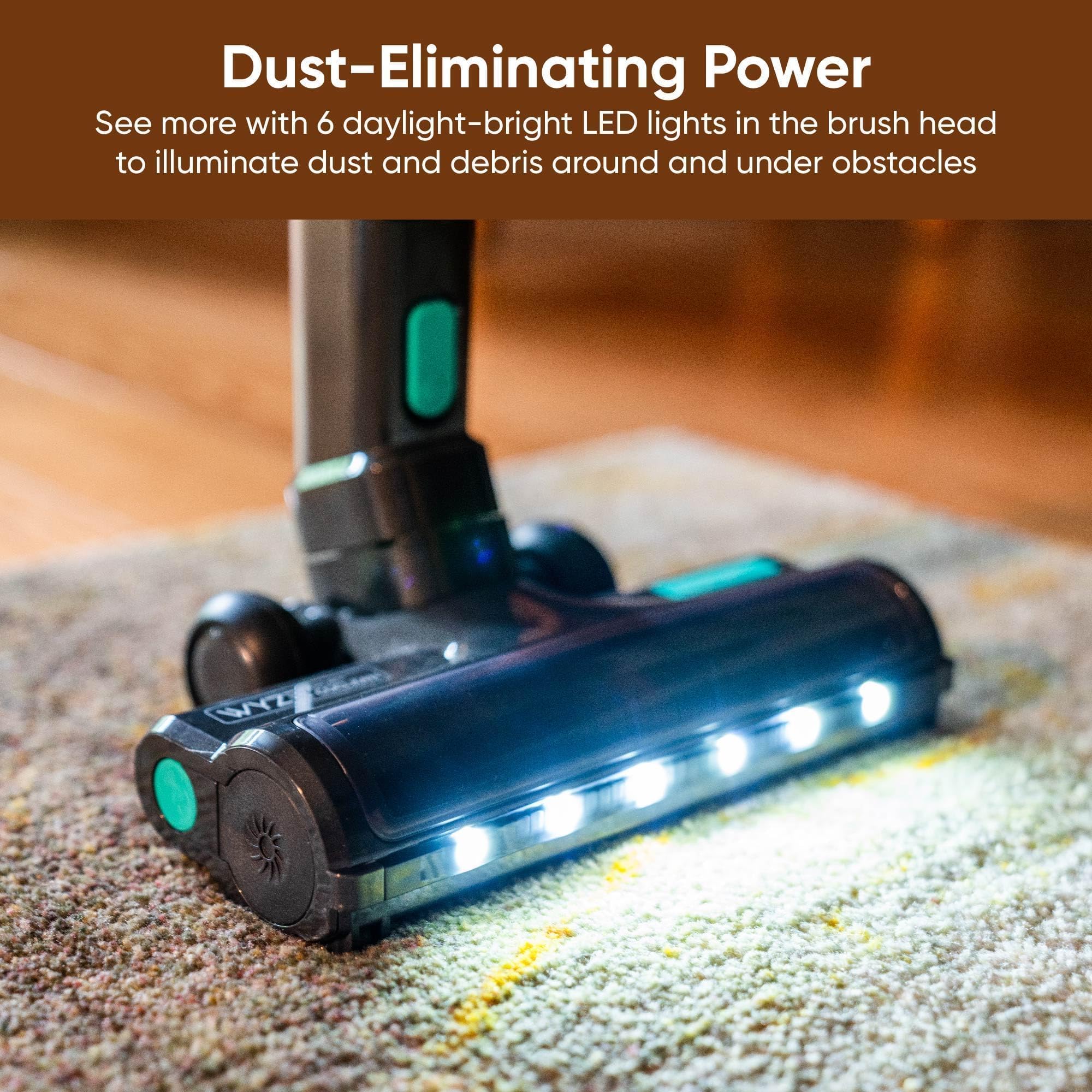 Wyze vacuum's crystal-clear display shows battery and mode at a glance.