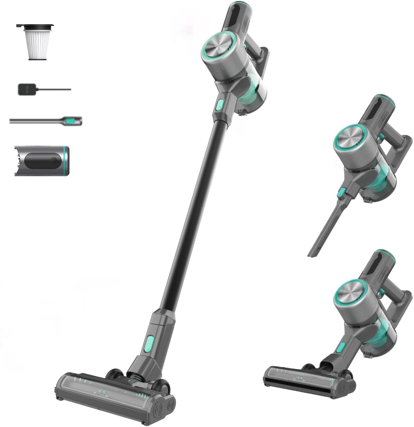 Wyze cordless vacuum with LED brush head illuminates dust under furniture for easy cleaning.