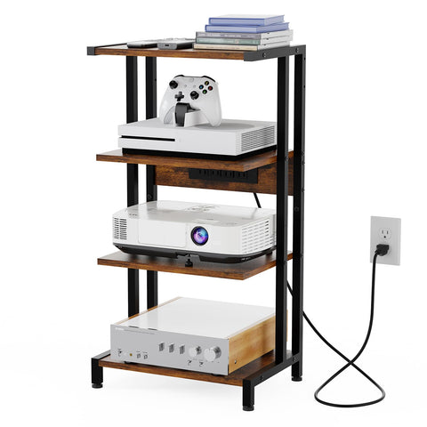X-cosrack 16.5-inch game console shelf with outlet keeps PS5 and cables organized
