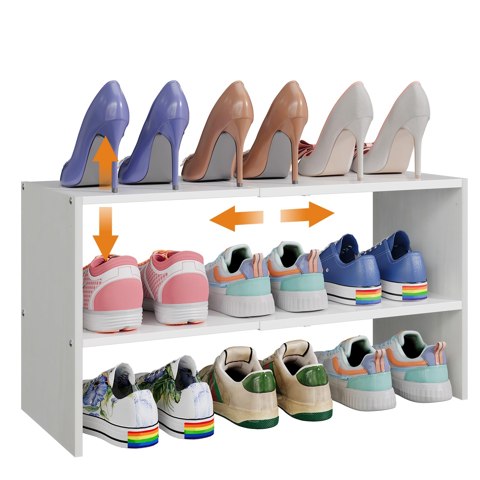 X-cosrack 2-Tier Shoe Rack extended length for a customizable closet fit