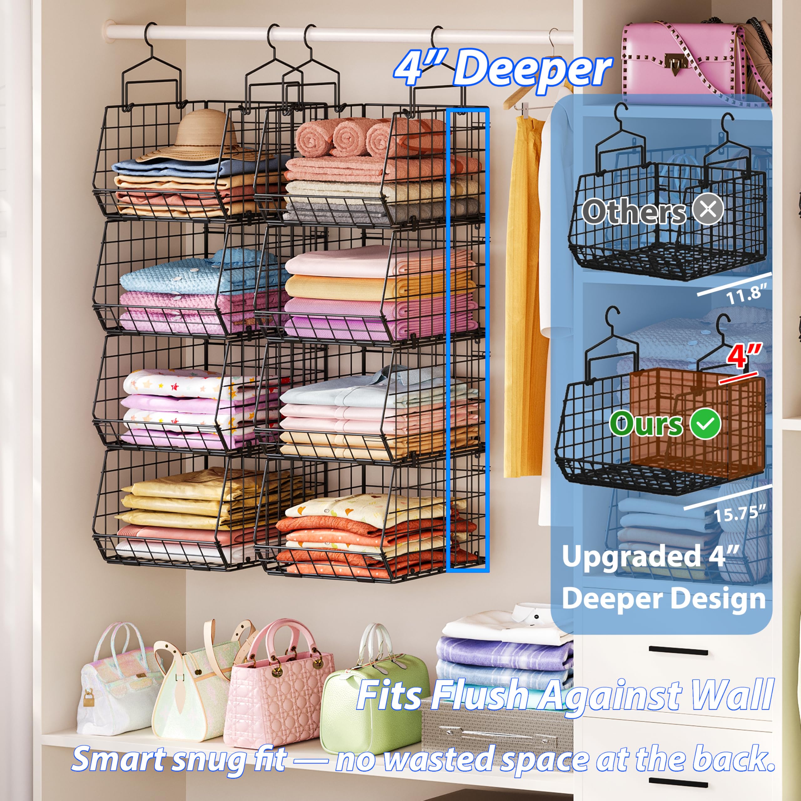 X-cosrack 22-lb baskets provide sturdy, breathable storage for clothes and accessories.