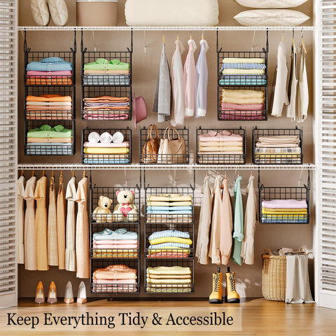 X-cosrack baskets full of folded clothes to prevent wrinkles