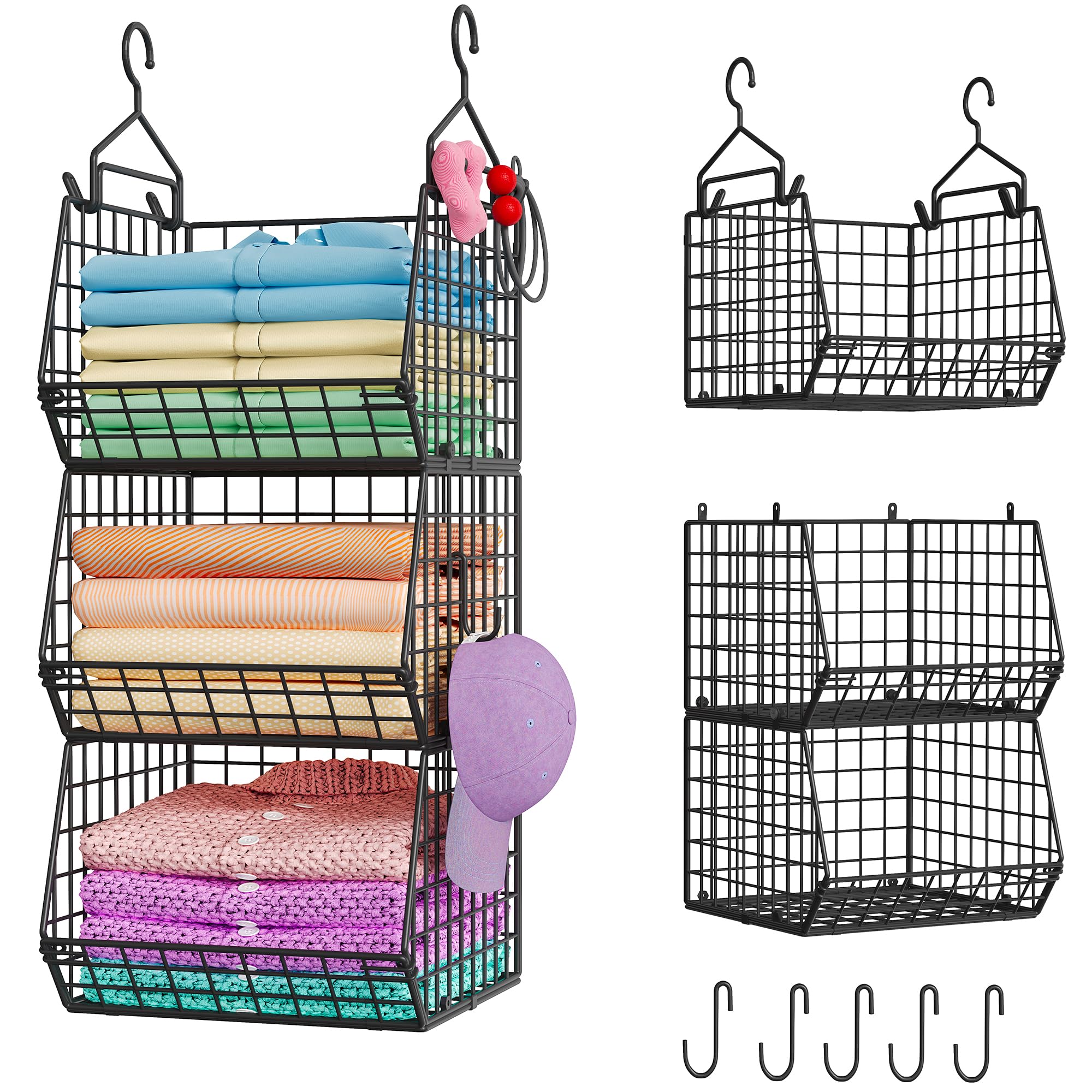 X-cosrack 3-tier hanging storage on a closet rod saving space and organizing outfits