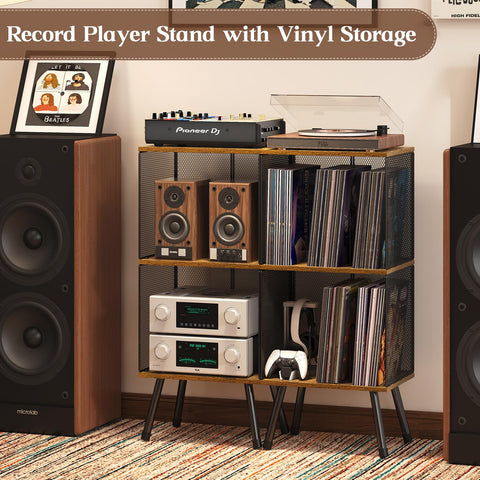 X-cosrack 3-tier record player stand back nets protect items from falling during use.