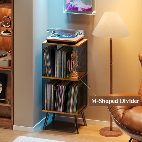 X-cosrack 3-tier record player stand bottom storage for neat album stacking.